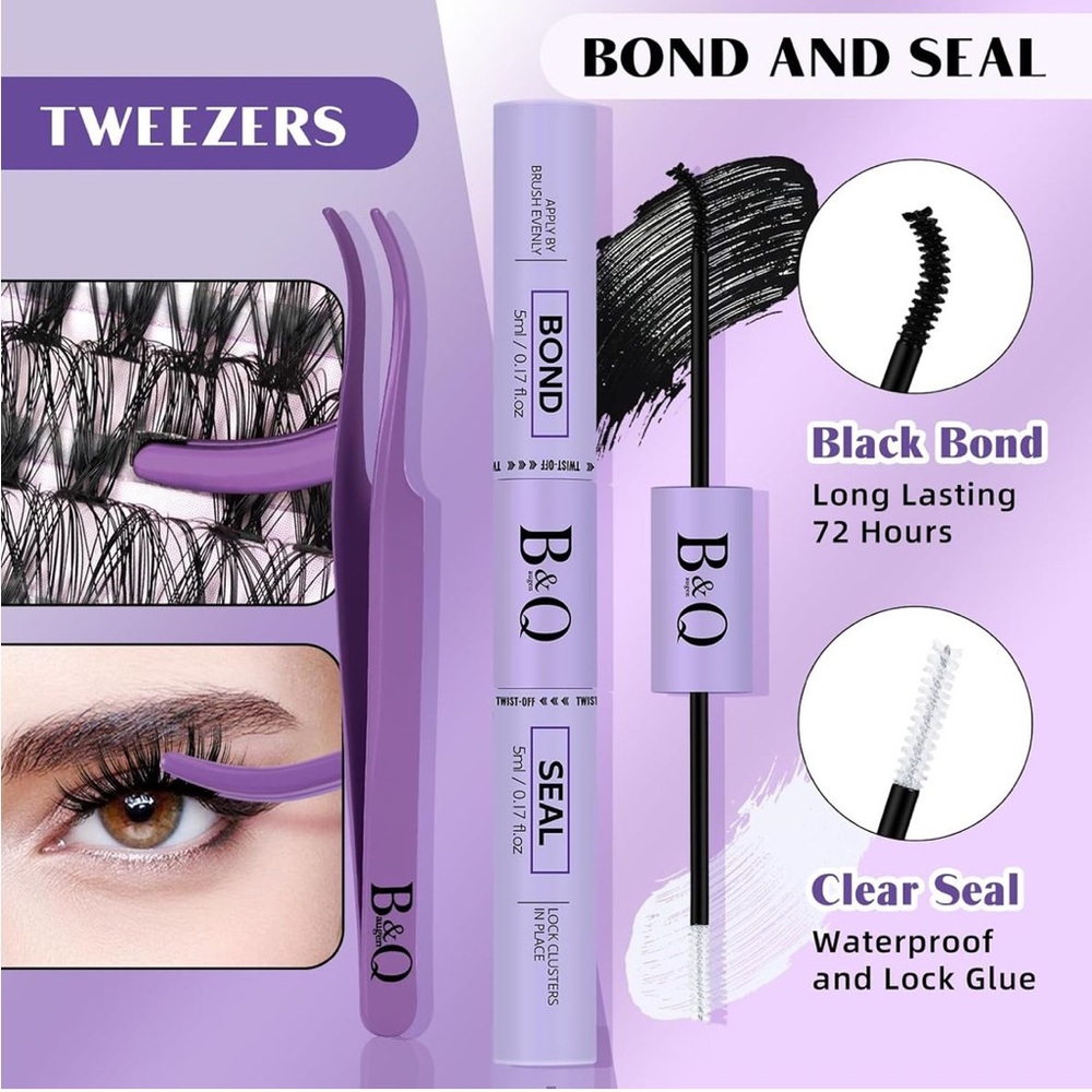 DIY Lash Extension Kit 280pc 40D 50D Clusters D Curl Bond Seal Tweezers NEW - Picture 4 of 7